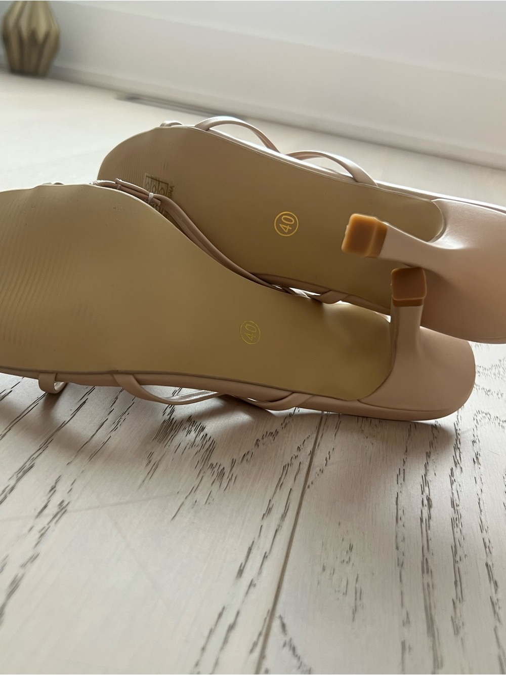 Elegant Nude Strappy Square-Toe Heeled Sandals - Picture 2 of 3